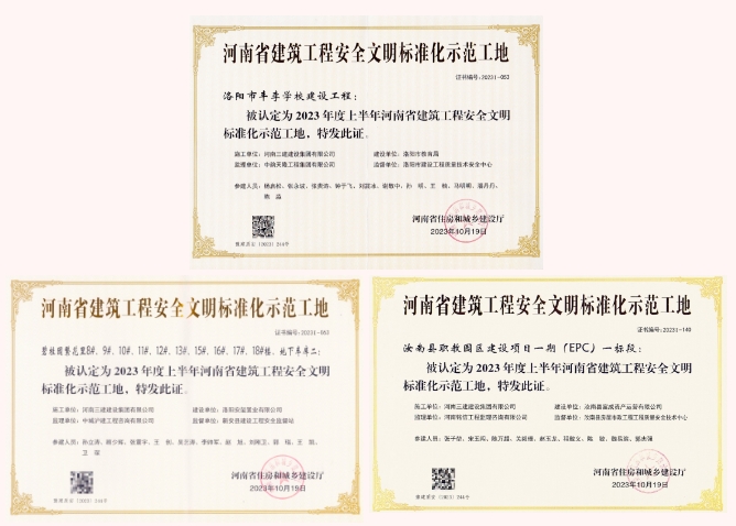 集團公司三項工程榮獲河南省建筑工程安全文明標準化示范工地